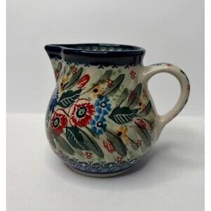 Maria Starzyk Unikat Polish Pottery Small Creamer Pitcher Floral Handmade